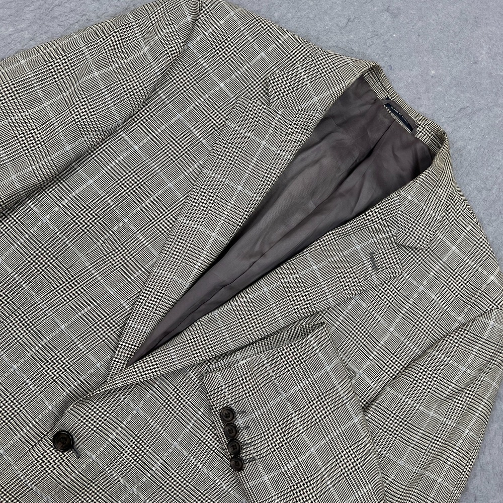 Ralph Lauren Blazer 42L Beige Silk Wool Houndstooth Plaid Jacket Sport‎ Coat